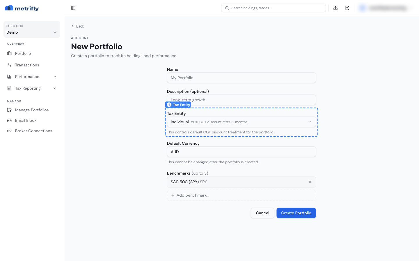 Create portfolio form